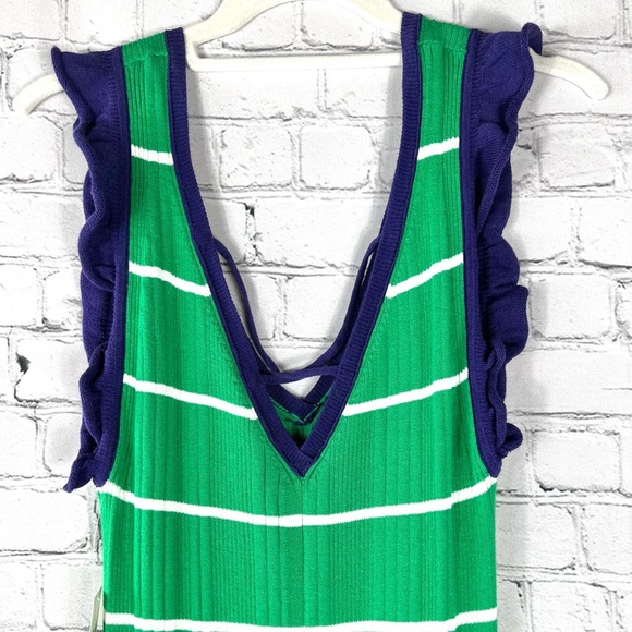 Anthropoligie NWT Daily Practice Green/Navy Striped Dress, Size Medium Petite - Picture 7 of 15